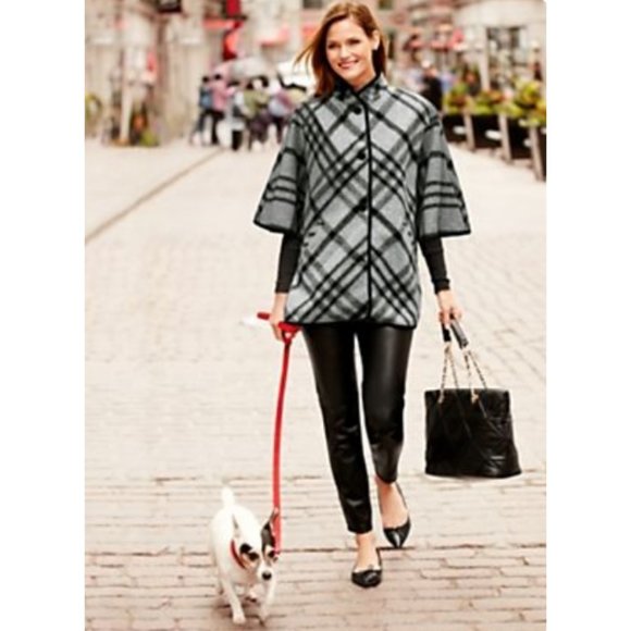 Talbots Wool Blend Plaid Cape Size M - Picture 1 of 10